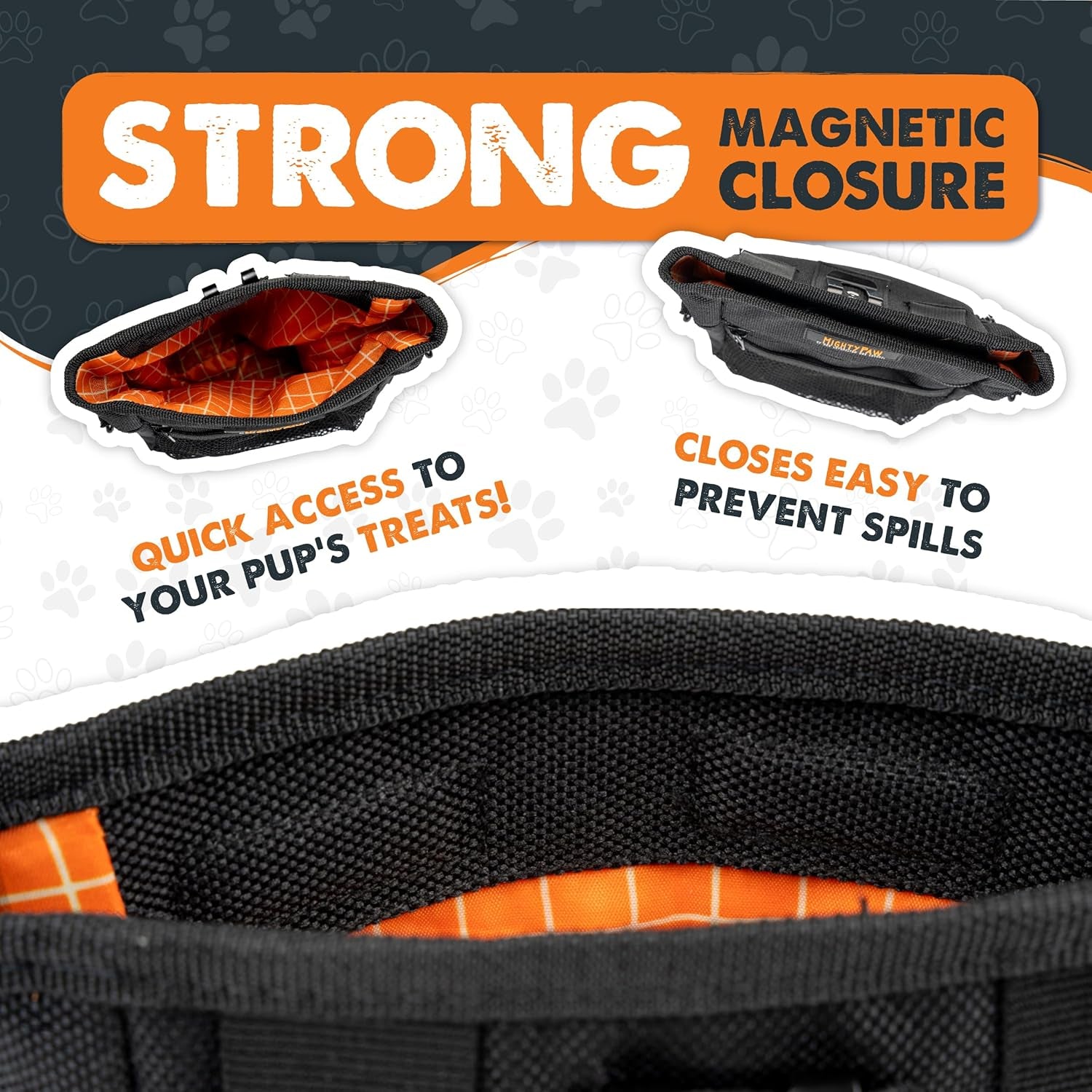 Dog Treat Pouch | No Spill Magenetic Clasp - Hands-Free Pouches for Training - Pets Training Treat Pouches for Dog Walks - Pet Bags Pouch - Built in Poop Bag Holder - Black