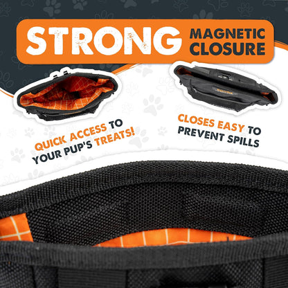 Dog Treat Pouch | No Spill Magenetic Clasp - Hands-Free Pouches for Training - Pets Training Treat Pouches for Dog Walks - Pet Bags Pouch - Built in Poop Bag Holder - Black